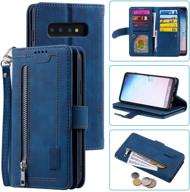 👜 ueebai wallet case for samsung galaxy s10: retro pu leather handbag with 9 card slots, zipper pocket, kickstand, tpu shockproof flip case in blue logo