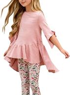 👚 caitefaso girls cute shirts - ruffle tunic tops with 3/4 sleeve, high low slim blouses tee for summer and fall, 3-9 years logo