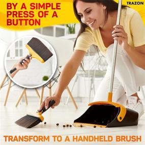 img 1 attached to 🧹 Long Handled Broom and Dustpan Set - Kitchen Brooms with Standing Dust Pan Magic Combo - Rotation Head Lobby Broom and Standing Dustpan for Efficient Floor Cleaning - Escobas with 90 Cut Bristles