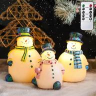 🔵 flameless christmas snowman candles, flickering snowman carved candles, battery operated realistic candle with timer & remote for santa celebration, christmas decor, home and party (set of 3 - blue) логотип