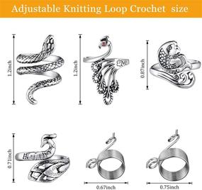 img 3 attached to 🔧 Adjustable Peacock-Shaped Crochet Loop Ring Set - 8 Pieces for Faster Knitting Crafts, 2 Sizes with Finger Holder Thimble and Yarn Guide - Metal Rings and Braided Design Knitting Accessories