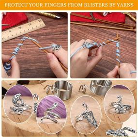 img 1 attached to 🔧 Adjustable Peacock-Shaped Crochet Loop Ring Set - 8 Pieces for Faster Knitting Crafts, 2 Sizes with Finger Holder Thimble and Yarn Guide - Metal Rings and Braided Design Knitting Accessories