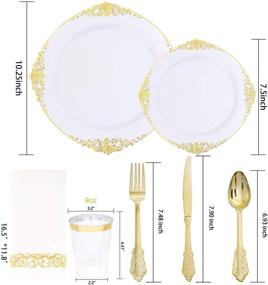 img 3 attached to Nervure 175PCS White and Gold Plastic Plates &amp; Gold Plastic Silverware Set - Includes 25 White Dinner Plates, 25 Gold Dessert Plates, 25 Forks, 25 Spoons, 25 Knives, 25 Cups, and 25 Napkins. Perfect for Thanksgiving, Parties, and Special Occasions