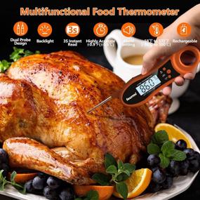 img 3 attached to 🌡️ Rechargeable Dual Probe Meat Thermometer - Instant Read Digital Thermometer with Backlit Display, Alarm Buzzer & Built-in Magnet - Waterproof Food Thermometer for Kitchen, Cooking, Grill, BBQ, Frying