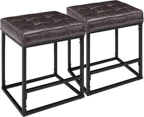 img 4 attached to KATDANS Backless Bar Stools Set of 2 - 24 Inch for Kitchen Counter - Counter Height Stools with Upholstered PU Leather - Dark Brown/Black - Metal Base, KS210223B