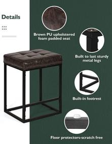 img 1 attached to KATDANS Backless Bar Stools Set of 2 - 24 Inch for Kitchen Counter - Counter Height Stools with Upholstered PU Leather - Dark Brown/Black - Metal Base, KS210223B