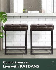 img 3 attached to KATDANS Backless Bar Stools Set of 2 - 24 Inch for Kitchen Counter - Counter Height Stools with Upholstered PU Leather - Dark Brown/Black - Metal Base, KS210223B