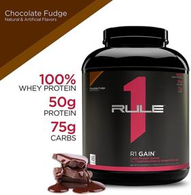 img 3 attached to Rule One Proteins R1 Gain - Chocolate Fudge: High-Protein Lean Gain Formula with 50g All-Whey Protein, Over 500 Calories, 75g Carbs, Under 6g Fat, 5lbs, 16 Servings