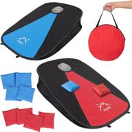 🌽 nattork collapsible cornhole game boards - portable cornhole set with 8 bean bags and carrying case - indoor/outdoor toss game for kids, adults, and family - tic tac toe game included (blue/red, 3 x 2-feet) logo