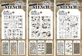 img 3 attached to Tim Holtz - Nine Mini Layering Stencils for Industrial Designs: Gears, Plus, Clockwork, Numbered, Crackle, Typo, Splatters, and Bricked - Sets 1, 2 &amp; 3