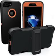 shockproof iphone 7/8 plus case with screen protector, holster & belt clip - toughbox armor series in black and orange - compatible with otterbox defender clip logo