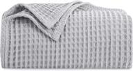 🛏️ hblife premium queen size 100% cotton blanket - soft, lightweight, and breathable waffle weave thermal blanket for home decoration in grey - measures 90 x 90 inches logo