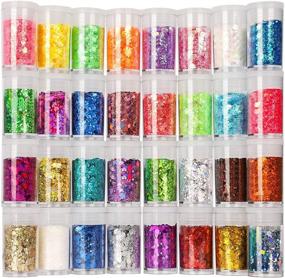 img 4 attached to Teenitor Festival Chunky & Fine Glitter Mix: 32 Vibrant Colors, Iridescent Flakes - Perfect for Cosmetic, Nail Art, Tumblers & Resin!