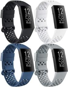 img 4 attached to 👀 Комплект из 4-х спортивных браслетов Mugust совместимых с Fitbit Charge 4/3 / 3 SE, силиконовые дышащие браслеты для женщин и мужчин - черный/ темно-синий/ белый/ серый, большие.