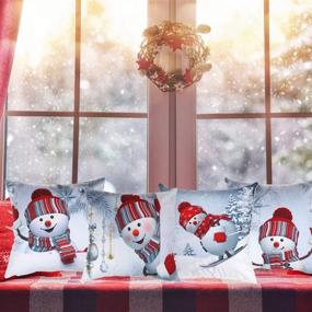 img 1 attached to 🎅 Olgaa Set of 4 Christmas Pillow Covers 18x18 Inch - Cotton Snowman Throw Pillow Cushion Covers for Xmas Winter Fall Holiday Decor