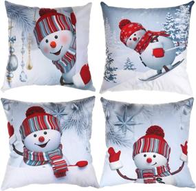 img 4 attached to 🎅 Olgaa Set of 4 Christmas Pillow Covers 18x18 Inch - Cotton Snowman Throw Pillow Cushion Covers for Xmas Winter Fall Holiday Decor