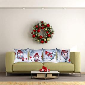 img 2 attached to 🎅 Olgaa Set of 4 Christmas Pillow Covers 18x18 Inch - Cotton Snowman Throw Pillow Cushion Covers for Xmas Winter Fall Holiday Decor