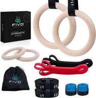 🏋️ fivo wooden gymnastic rings set with adjustable straps - home training olympic gym rings for fitness workout - includes hand tape, mesh bag, resistance band logo