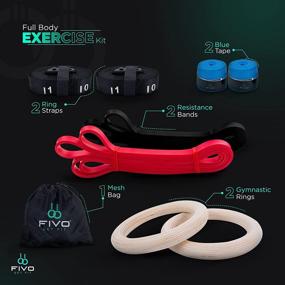 img 3 attached to 🏋️ Fivo Wooden Gymnastic Rings Set with Adjustable Straps - Home Training Olympic Gym Rings for Fitness Workout - Includes Hand Tape, Mesh Bag, Resistance Band