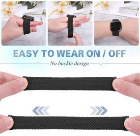 img 1 attached to 💪 Adjustable Braided Elastic Solo Loop Band for Fitbit Versa 3/Fitbit Sense - Sport Loop Straps, Nylon Woven Stretchy Replacement Watch Bands for Women & Men (#12, Black)