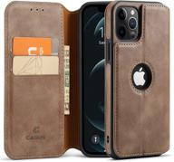 📱 casus leather wallet case for iphone 12 pro max (6.7") - slim magnetic flip cover with card holder, thin kickstand - dark brown (2020) logo