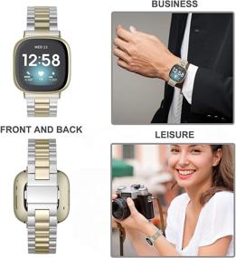 img 2 attached to 🌟 Wearlizer Stainless Steel Ultra-Thin Lightweight Replacement Bands for Fitbit Versa 3 and Fitbit Sense - Compatible for Women & Men (Soft Gold+Silver)