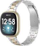 🌟 wearlizer stainless steel ultra-thin lightweight replacement bands for fitbit versa 3 and fitbit sense - compatible for women & men (soft gold+silver) logo