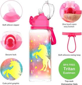 img 3 attached to 🦄 Cute Unicorn Water Bottle for Women and Teen Girls - BPA Free Tritan, Leak Proof Flip Top, Easy to Clean, Soft Carry Loop - 30oz / 900ml Capacity