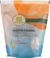 🍊 grab green automatic dishwashing detergent pods - 60 count - tangerine lemongrass scent - plant and mineral based - superior cleaning - powerful grease removal - brilliant shine logo