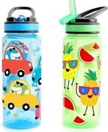 home tune 23oz kids water drinking bottle - bpa free, auto push button, flip cap, sipper straw, chug lid, carry loop - cute design for girls & boys - 2 pack логотип