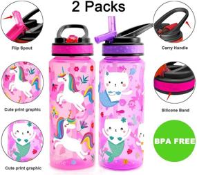 img 2 attached to Home Tune 23oz Kids Water Drinking Bottle - BPA Free, Auto Push Button, Flip Cap, Sipper Straw, Chug Lid, Carry Loop - Cute Design for Girls & Boys - 2 Pack