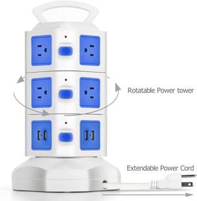 img 3 attached to TNP Power Strip Tower With USB Ports Surge Protector - 10 AC Outlet + 4 USB Port Charging Station Desk Power Strip Supply Adapter Plug