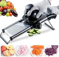 🥔 vekaya stainless steel mandoline slicer for kitchen - efficient vegetable slicer for potatoes, tomatoes, onions & carrots - includes gloves (black) logo