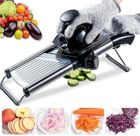 img 4 attached to 🥔 VEKAYA Stainless Steel Mandoline Slicer for Kitchen - Efficient Vegetable Slicer for Potatoes, Tomatoes, Onions & Carrots - Includes Gloves (Black)