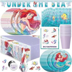 img 3 attached to 👸 Princess Ariel Birthday Party Supplies, Decorations, and Favors - Little Mermaid Theme, Ideal for 16 Guests. Hassle-free Setup with Table Cover, Plates, Napkins & More