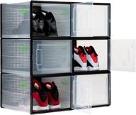 👠 shoepreem black xl 6-pack - 14.6 inches long shoe storage organizer for big shoes & sneakers, clear plastic stackable shoe boxes, closet shoe containers логотип