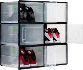 img 4 attached to 👠 SHOEPREEM BLACK XL 6-Pack - 14.6 Inches Long Shoe Storage Organizer for Big Shoes & Sneakers, Clear Plastic Stackable Shoe Boxes, Closet Shoe Containers