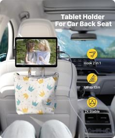 img 3 attached to 🚗 Universal Car Headrest Tablet Mount Holder - Compatible with iPad Pro 12.9/11, Phones/Tablets/Switch 4.7"-12.9" - Adjustable Headrest Posts Width 5.2in-5.7in - Sleek Black Design