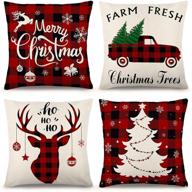 🎄 ygeomer christmas pillow covers 18x18 set of 4: outdoor farmhouse black and red buffalo plaid holiday rustic linen case for sofa couch decorations logo