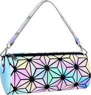 🔷 geometric luminous shoulder bag for women, adjustable strap crossbody handbag with holographic reflective design - matein fashion, ideal birthday gift, blue logo