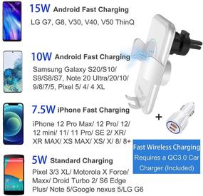 img 3 attached to 📱 DAYEDZ Wireless Car Charger with QC3.0 Fast Charger | 15W Qi Charging Air Vent Mount for iPhone/Samsung | White/Silver