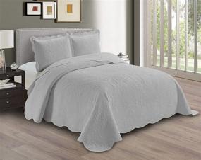 img 4 attached to 🛏️ Luxurious AZORE LINEN Solid Bedspread Quilt Coverlet Set with Embossed Seamless Floral Paisley Pattern in Dana Silver - King/Cal-King Size