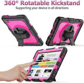 img 2 attached to 📱 SEYMAC Stock Galaxy Tab A7 Lite Case 8.7'', Full-Body Shockproof Case with 360° Rotating Hand Strap & Stand, Pencil Holder & Screen Protector, Rose and Black - 2021 Samsung Tab A7 Lite Cover
