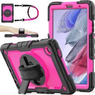📱 seymac stock galaxy tab a7 lite case 8.7'', full-body shockproof case with 360° rotating hand strap & stand, pencil holder & screen protector, rose and black - 2021 samsung tab a7 lite cover logo