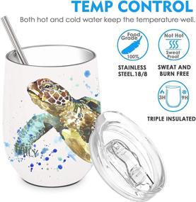 img 3 attached to 🐢 THILY Wine Tumbler Stainless Steel Insulated: Stemless Glass with Lid & Straw, Keeps Coffee, Cocktails & Special Collection Cold, Adorable Sea Turtle