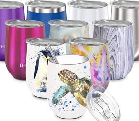 img 4 attached to 🐢 THILY Wine Tumbler Stainless Steel Insulated: Stemless Glass with Lid & Straw, Keeps Coffee, Cocktails & Special Collection Cold, Adorable Sea Turtle