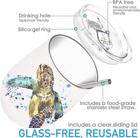 img 2 attached to 🐢 THILY Wine Tumbler Stainless Steel Insulated: Stemless Glass with Lid & Straw, Keeps Coffee, Cocktails & Special Collection Cold, Adorable Sea Turtle