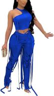 🌟 wokanse women's irregular sleeveless tank top lace up split bodycon pants set - sexy 2 piece outfits in solid colors logo