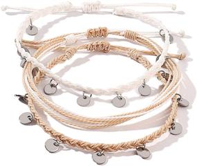 img 4 attached to Stylish Waterproof Rope Anklets with Shiny Braided String - Beach Boho and Friendship Foot Jewelry for Women, Teen Girls - Coin Anklets
