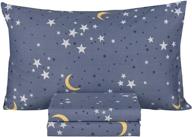 🌙 moon and stars kids 100% cotton twin bed sheet set with flat sheet, fitted sheet, and pillowcase - twin size, stars design logo